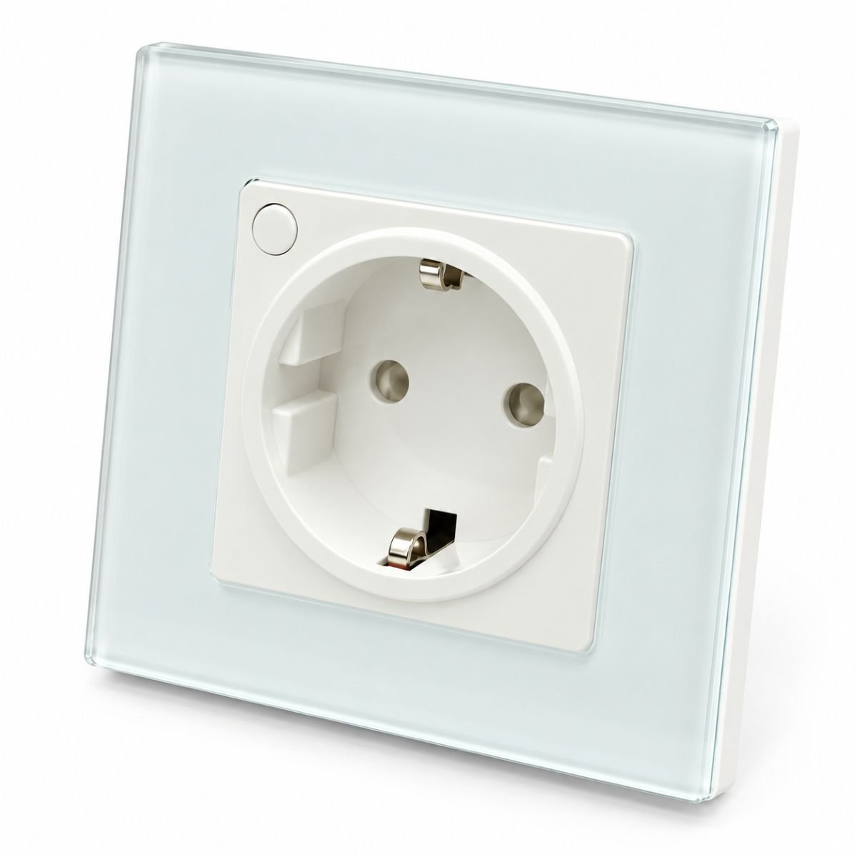 Priza inteligenta smart Wi-Fi alba incastrata 100-240V, 10A, 2200W, rama sticla 86x86x33mm, aplicatie Tuya Smart Life, compatibila Alexa si Google Home