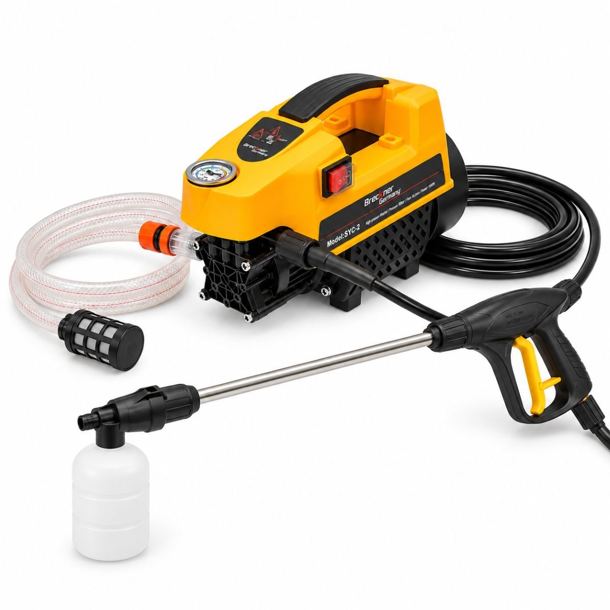 Aparat de spalat cu presiune 800W, 220V, 40 bar, debit 5 L/min cu pistol, rezervor spuma si furtun 7m Breckner Germany