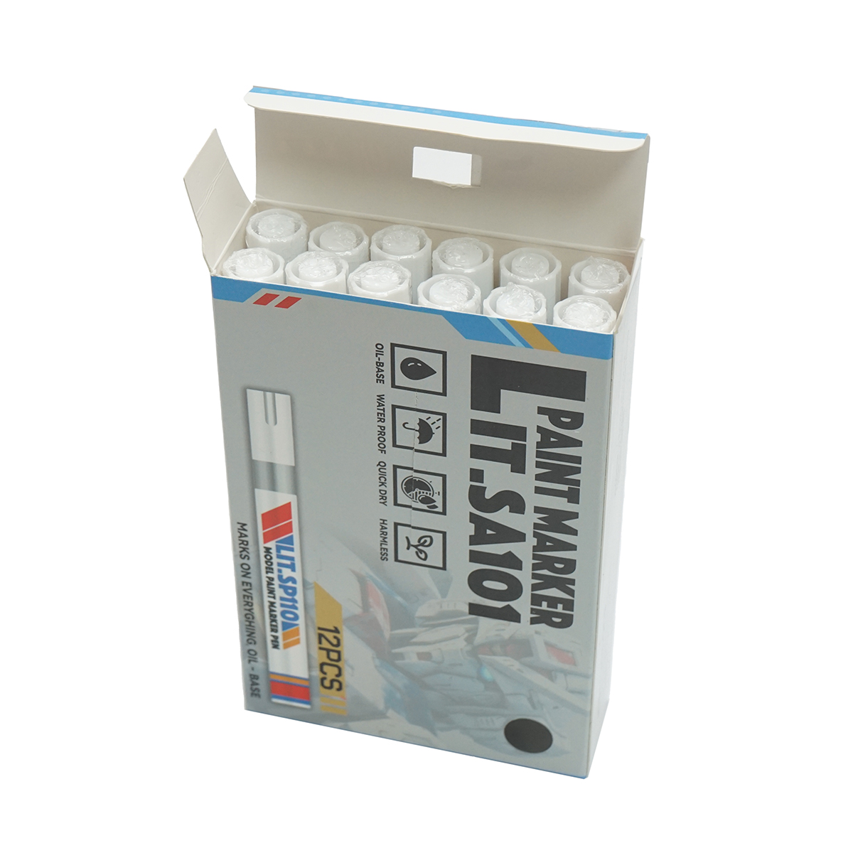 SET 12 buc. Marker vopsea negru pe baza de ulei, impermeabil, uscare rapida - imagine 2