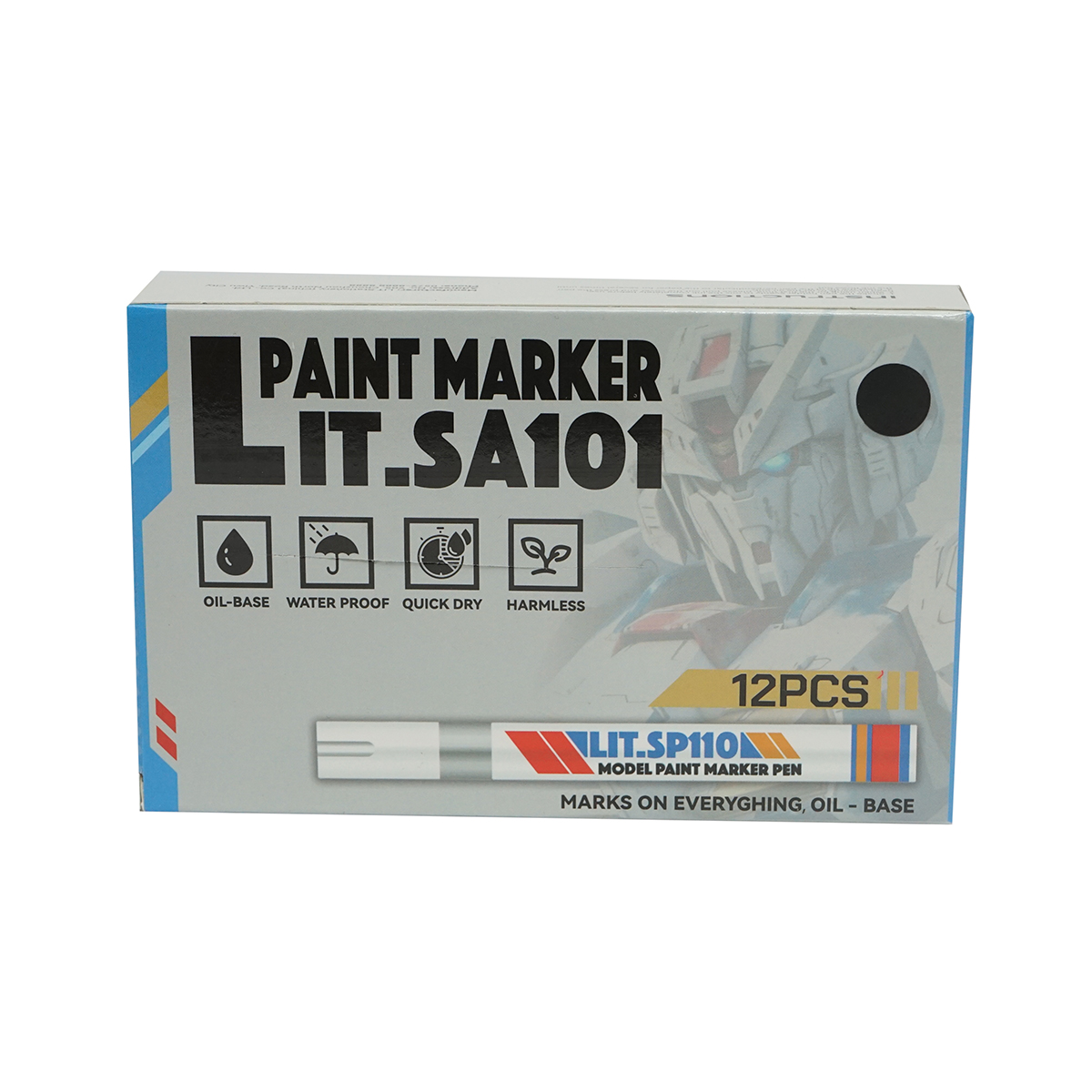 SET 12 buc. Marker vopsea negru pe baza de ulei, impermeabil, uscare rapida - imagine 4