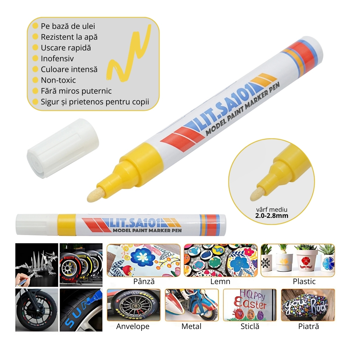 SET 12 buc. Marker vopsea galben pe baza de ulei, impermeabil, uscare rapida