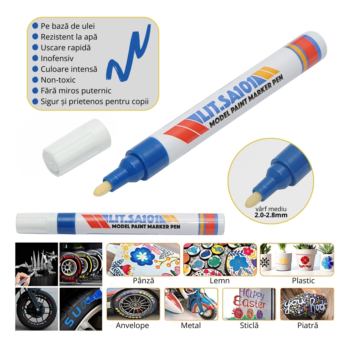 SET 12buc. Marker vopsea albastru pe baza de ulei, impermeabil, uscare rapida