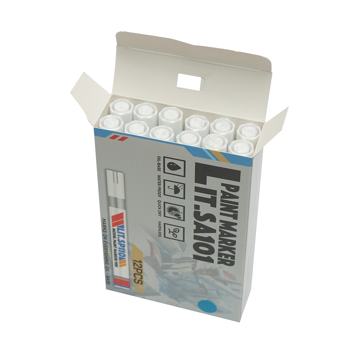 SET 12buc. Marker vopsea albastru pe baza de ulei, impermeabil, uscare rapida - imagine 2