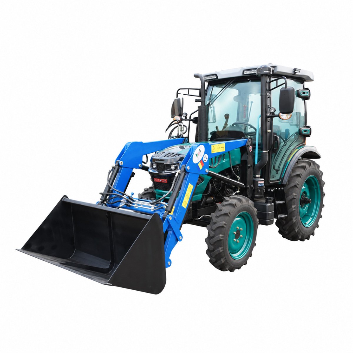 Tractor 60CP 4x4 cu cabina, motor diesel YTO, incarcator frontal hidraulic, cupa 1400mm, camere video KONIG 604