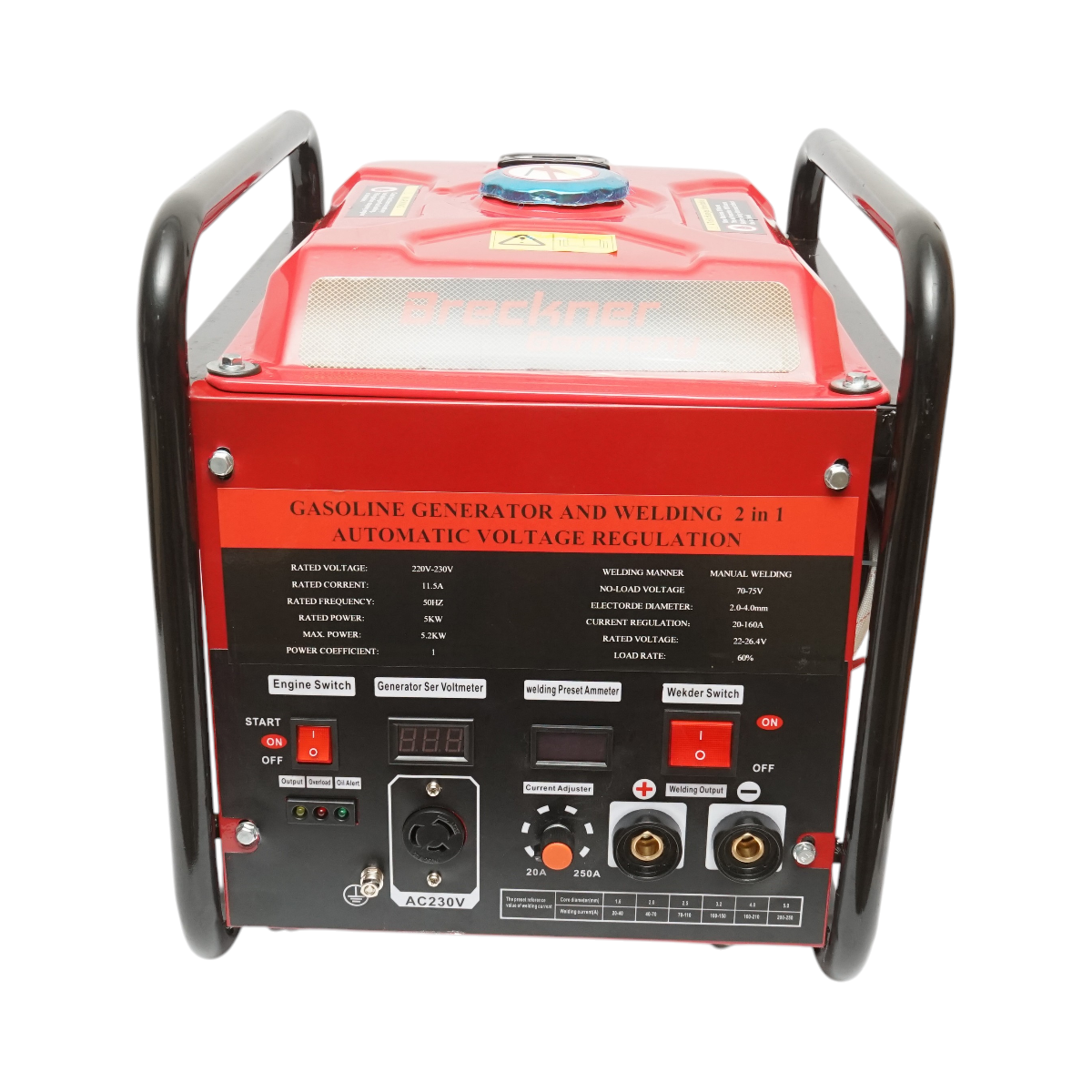 Aparat de sudura 160A cu generator electric 5KW/220V, motor pe benzina 13CP, pornire manuala Breckner Germany - imagine 3
