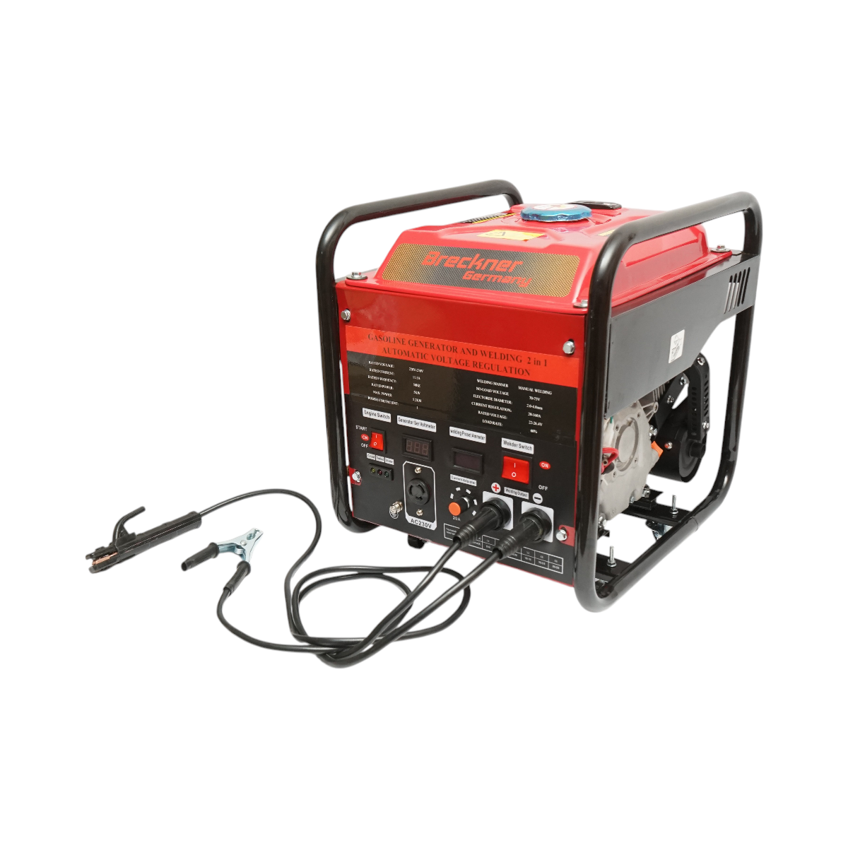 Aparat de sudura 160A cu generator electric 5KW/220V, motor pe benzina 13CP, pornire manuala Breckner Germany
