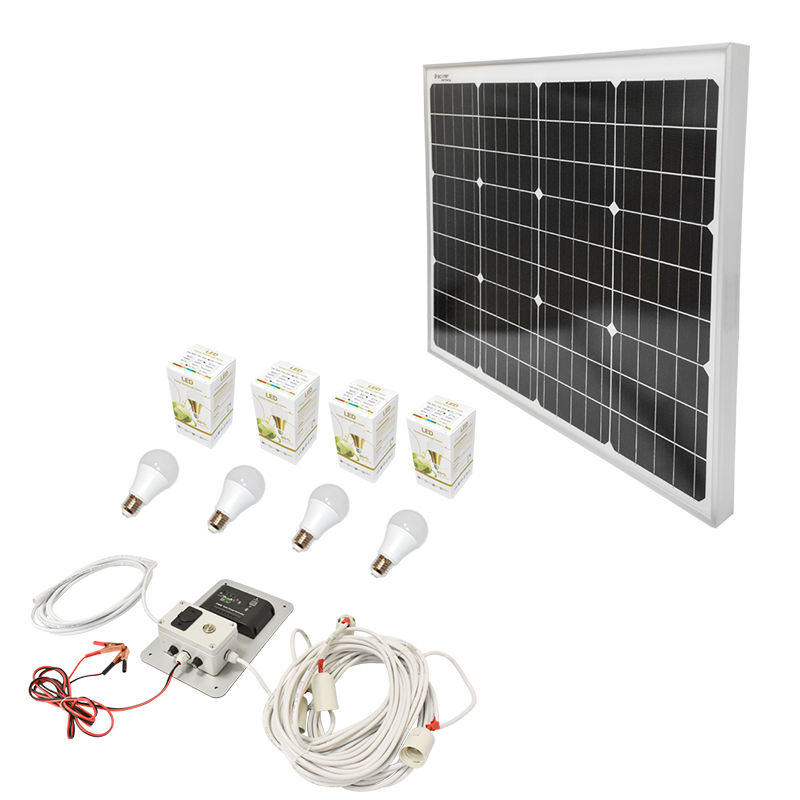 Set panou solar 50W fotovoltaic monocristalin 670x540x30mm 12-24V priza bricheta cu 4 becuri 9W Breckner Germany - imagine 2