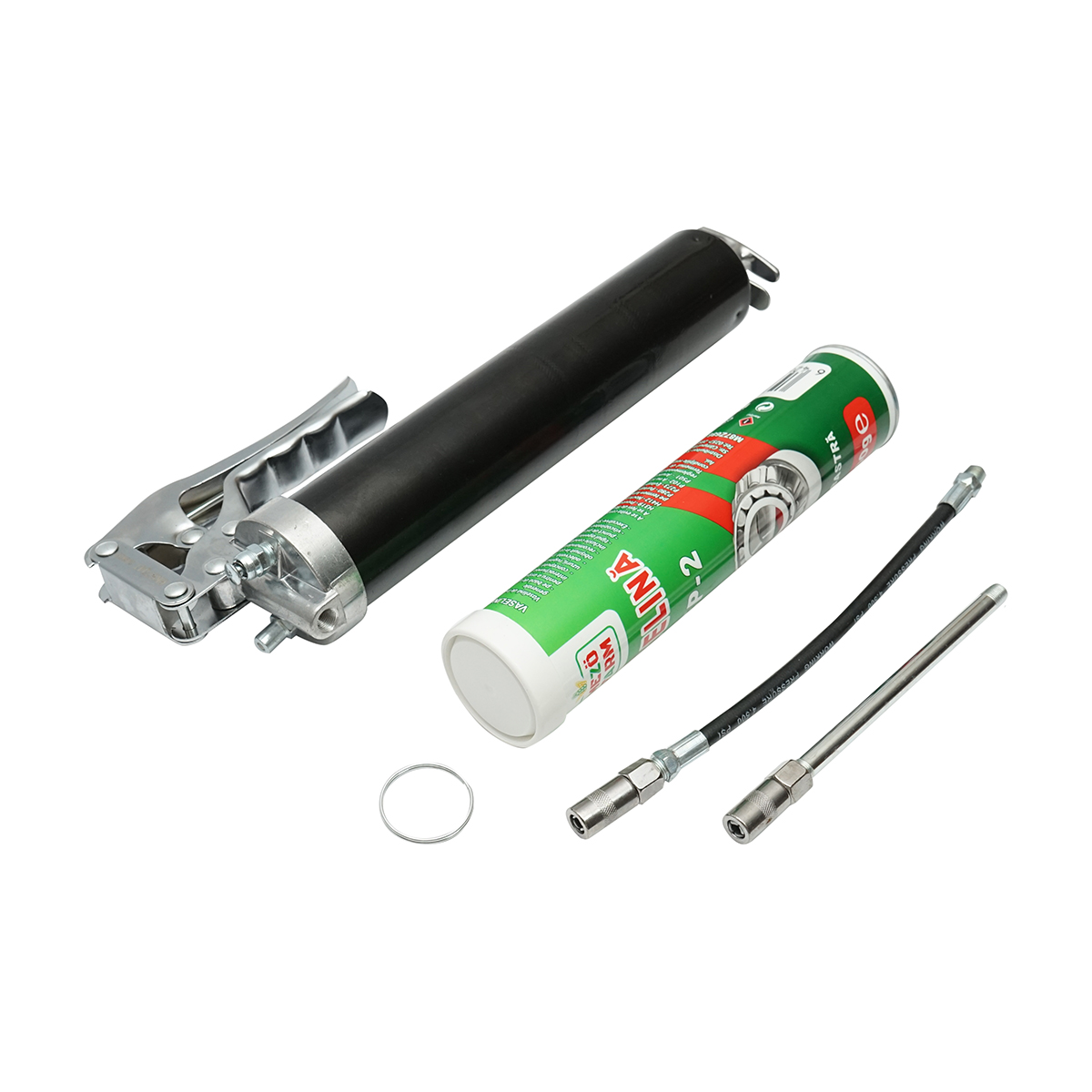 Pistol pentru gresat cu maner iesire orizontala si tub vaselina albastra 400g - imagine 2