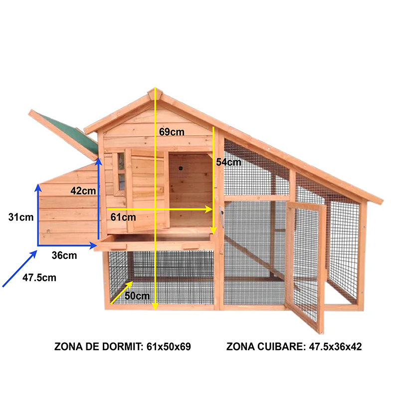 Cotet pentru pasari de curte, din lemn 1900x650x1130mm - imagine 3