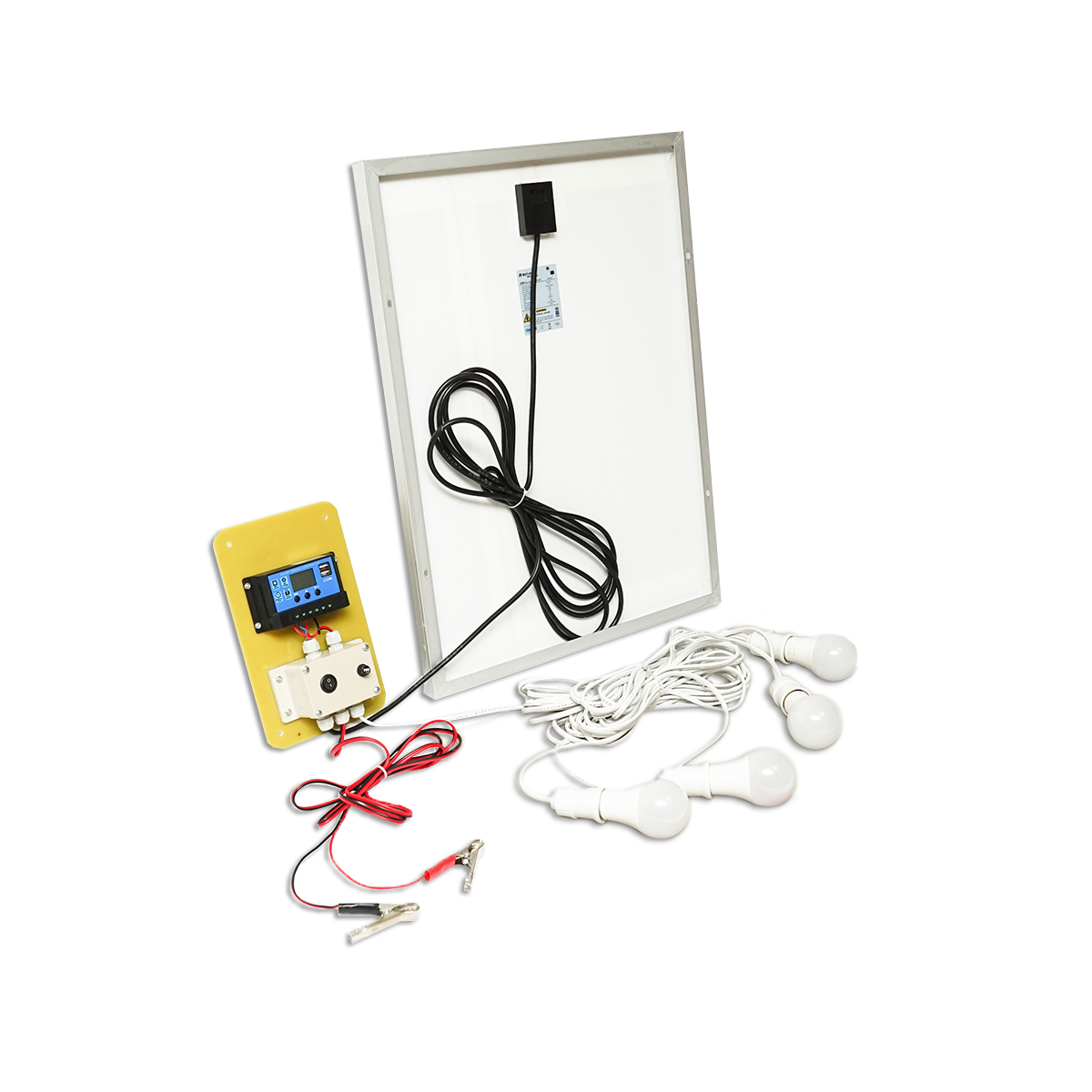 Set panou solar 50W fotovoltaic monocristalin 670x540x30mm 12-24V baterie 12/17Ah 4 becuri 9W Breckner Germany - imagine 4