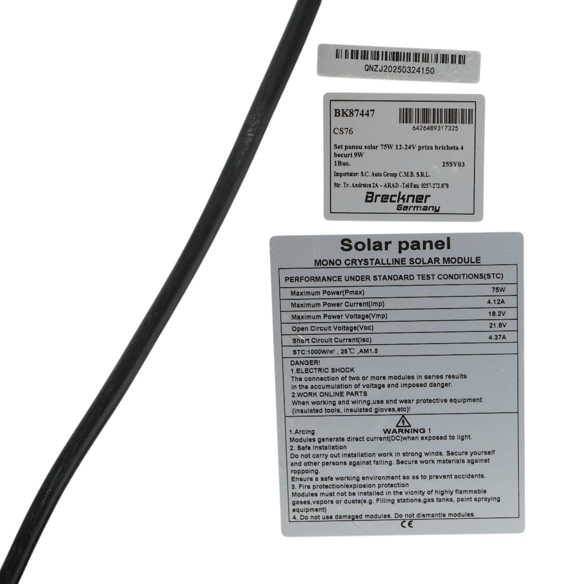 Set panou solar 790x690x75mm 75W 12-24V 4 becuri 9W Breckner Germany - imagine 6