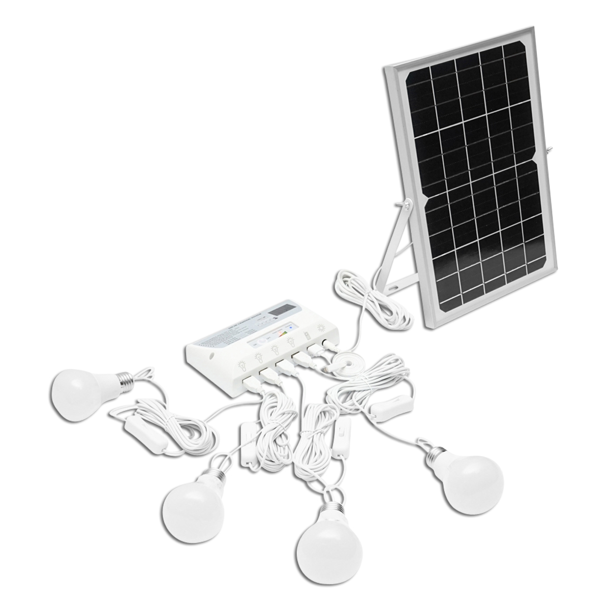 Sistem pentru iluminat cu 4 becuri LED, panou solar 9V/12W si 1xUSB incarcare telefon Breckner Germany - imagine 2