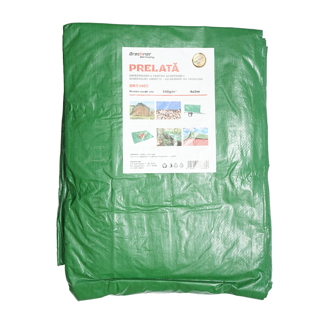 Prelata cu ochiuri de prindere 100g/m2 verde 4x5m Breckner Germany