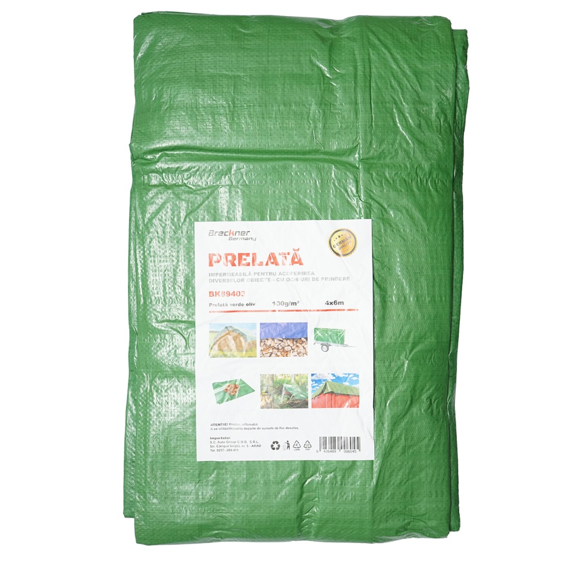 Prelata cu ochiuri de prindere 100g/m2 verde 4x6m Breckner Germany