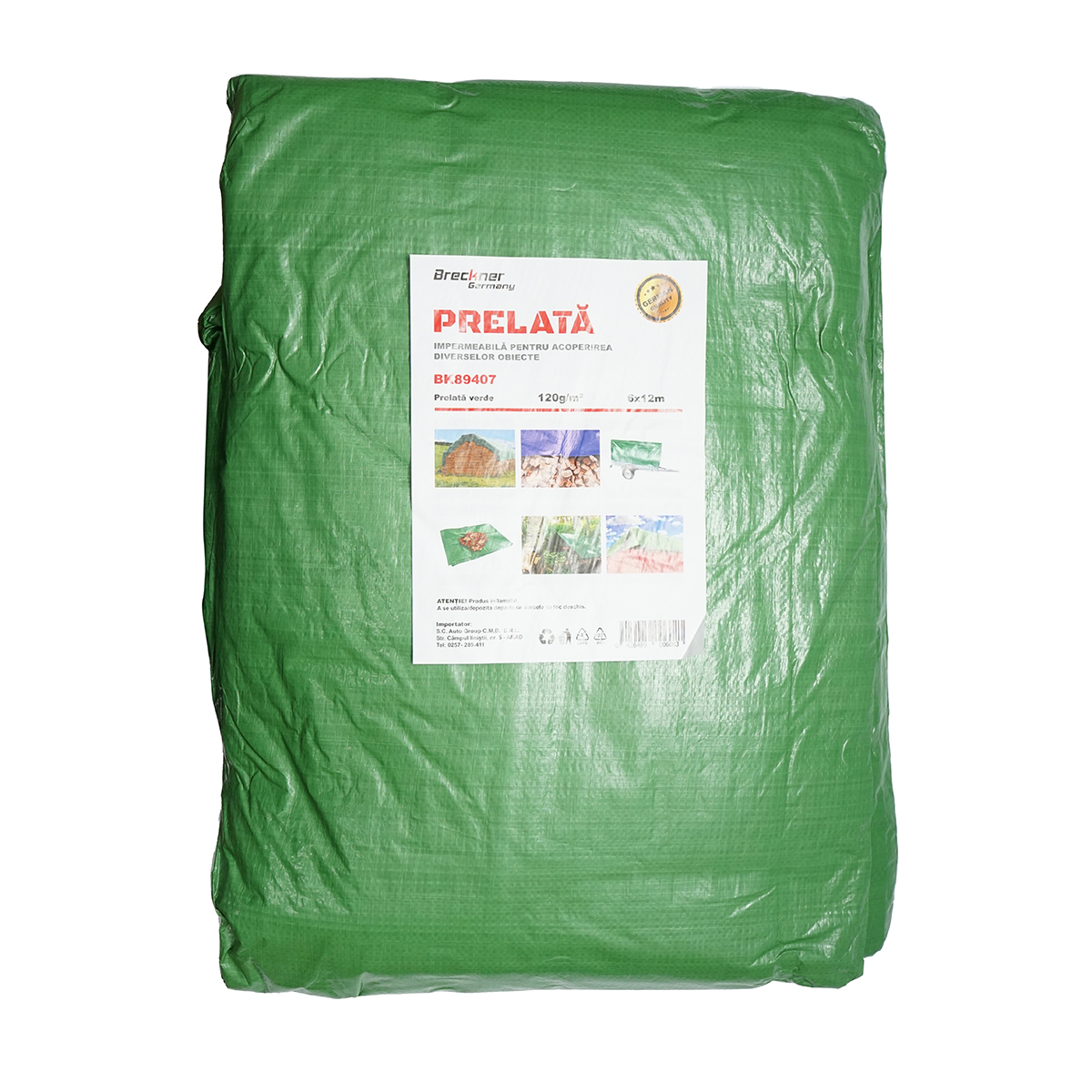 Prelata cu ochiuri de prindere 120g/m2 verde 6x12m Breckner Germany