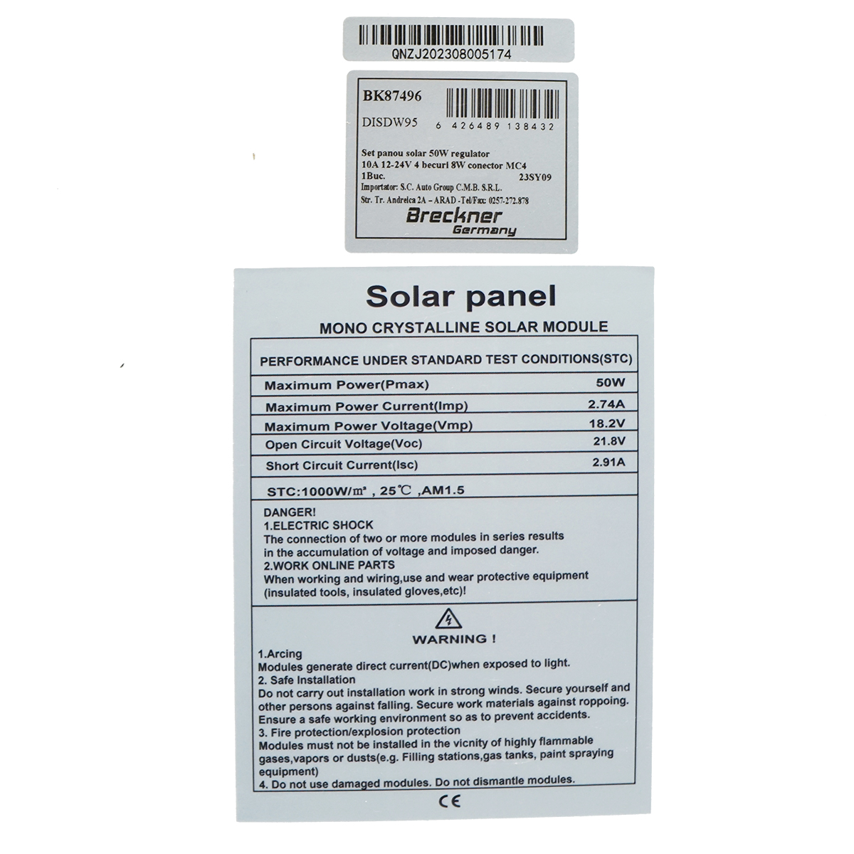 Set panou solar 50W fotovoltaic monocristalin regulator 10A 2xUSB 12/24V 4 becuri LED 9W Breckner Germany - imagine 6