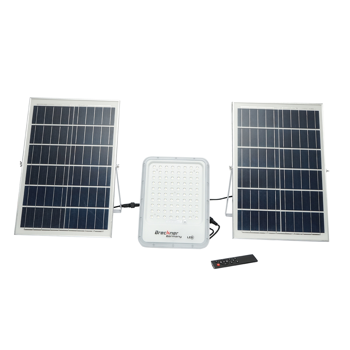 Lampa LED cu panouri solare 50W proiector 150W telecomanda, baterie 3,2V/40Ah Breckner Germany