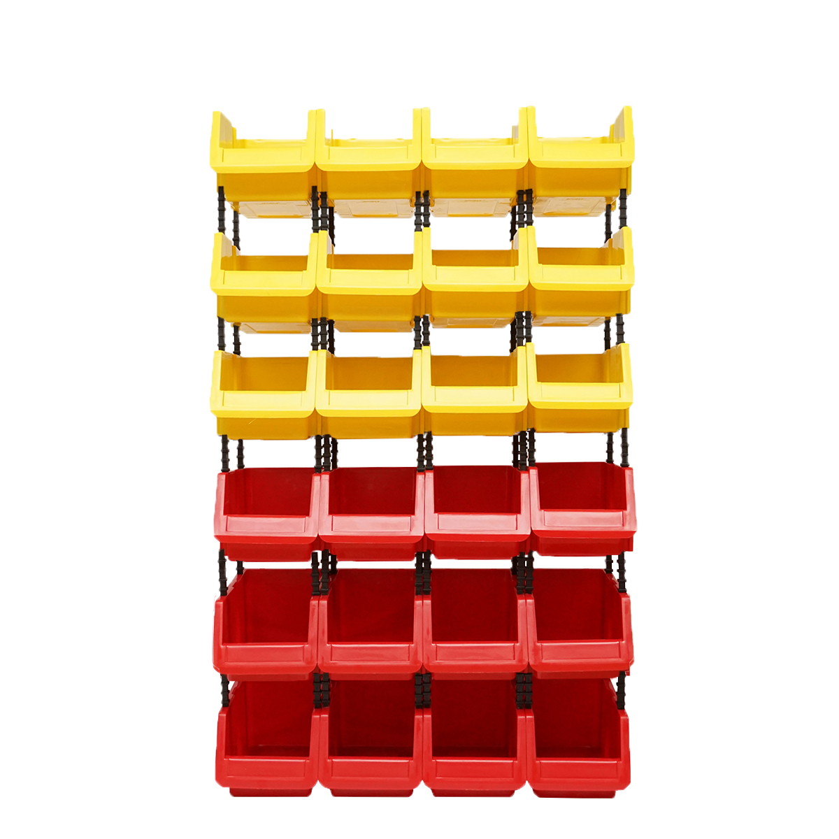 Stand cu 24 cutii pentru depozitare / organizare, cutie din plastic rosie, galbena,700x300x1150mm - imagine 2