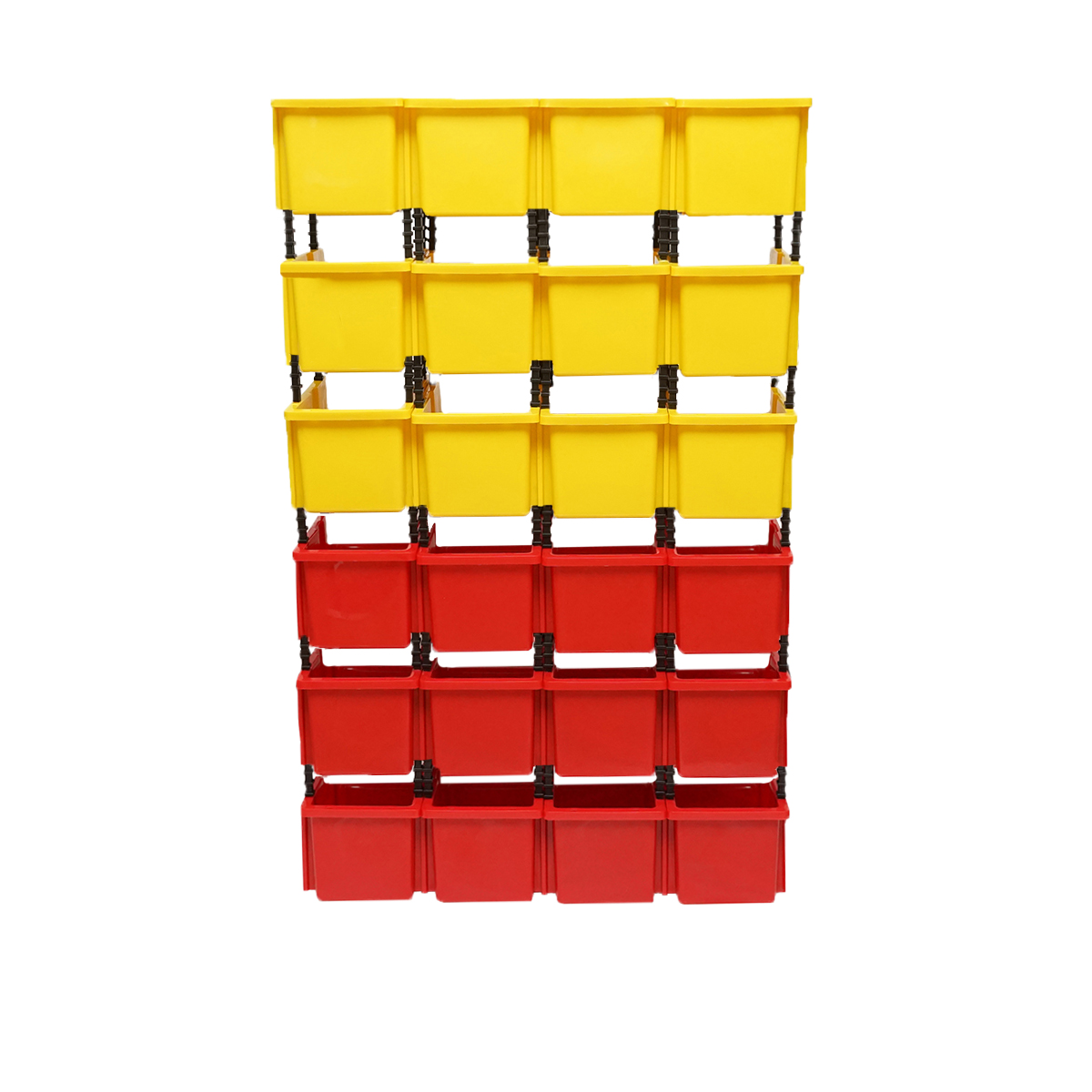Stand cu 24 cutii pentru depozitare / organizare, cutie din plastic rosie, galbena,700x300x1150mm - imagine 3