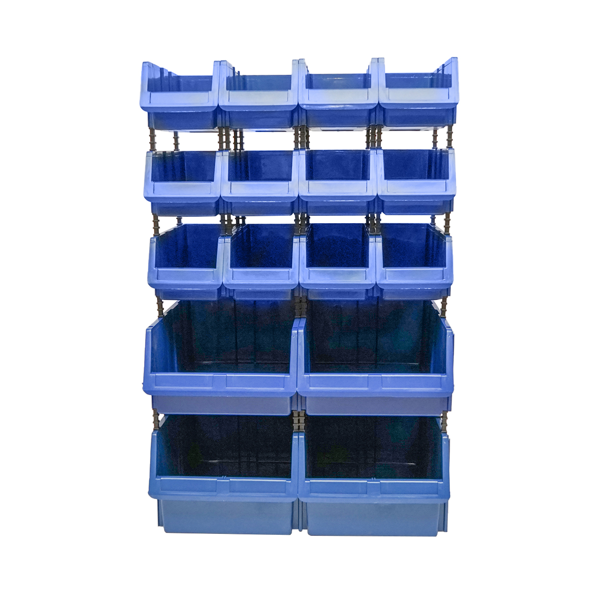 Stand cu 16 cutii pentru depozitare / organizare, cutie din plastic albastra, 680x510x1100mm