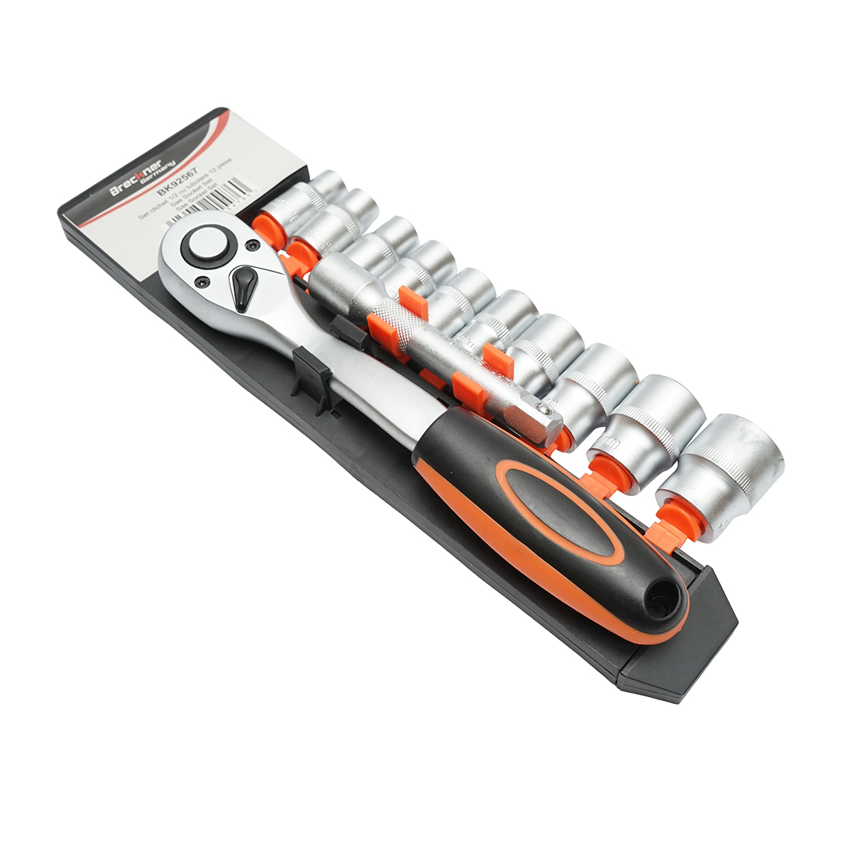 Set chei tubulare 10-24mm, prelungitor si antrenor cu clichet 1/2 inch 12 piese Breckner Germany - imagine 2