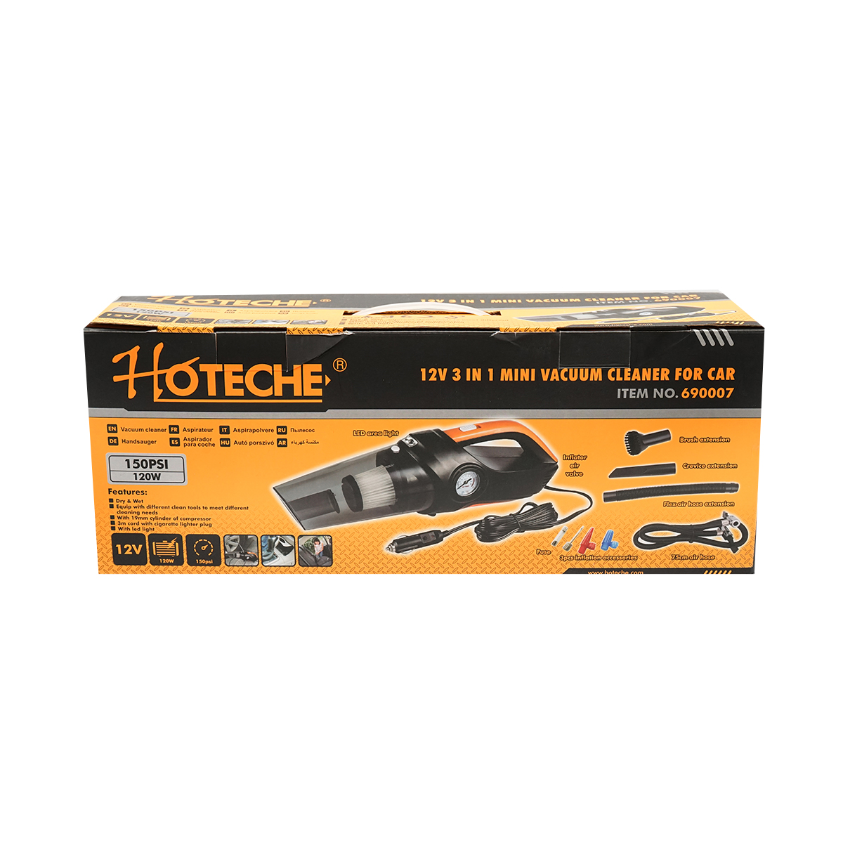 Aspirator si compresor auto 3 in 1 12V 60W/120W presiune maxima 10.3 Bar Hoteche - imagine 6