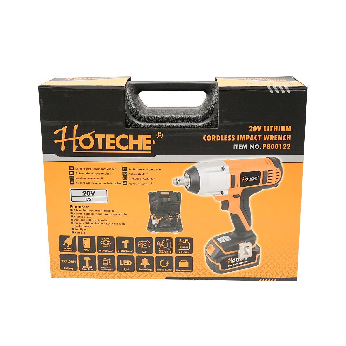 Masina de insurubat 1/2 cu impact 20V 450Nm, baterie 2x4.0Ah Hoteche - imagine 12
