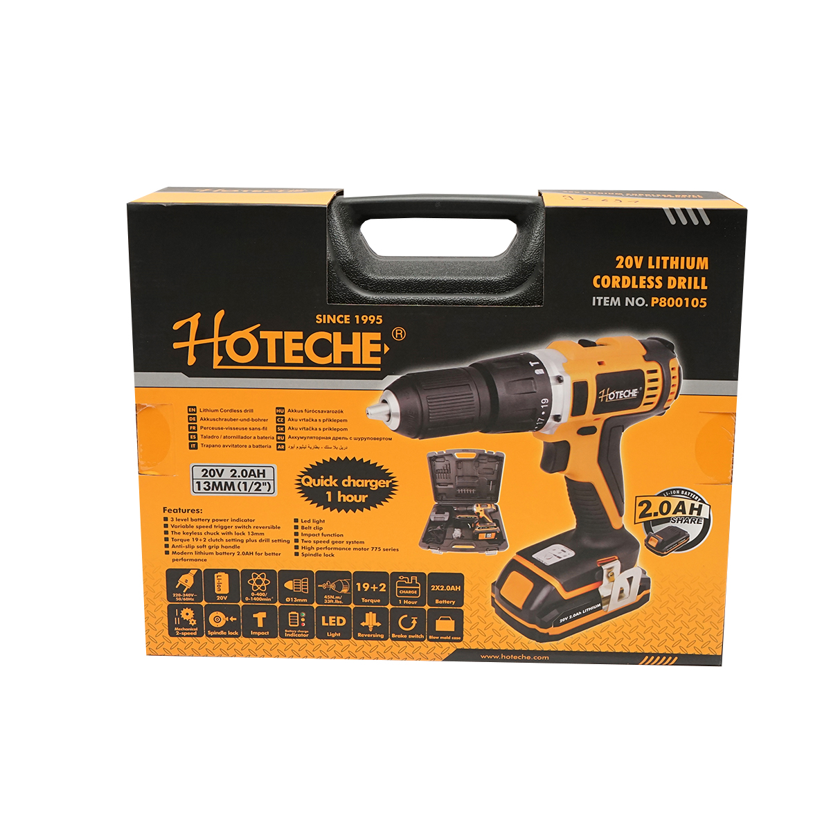 Masina de insurubat cu mandrina fi 13mm baterie 2x20V 2.0Ah, 1400rpm Hoteche - imagine 11