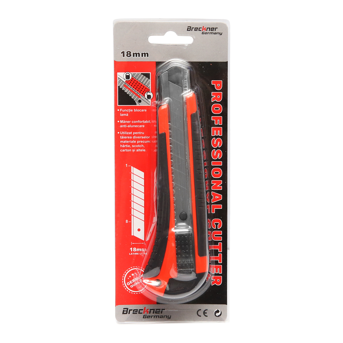 Cutit cutter profesional rosu-negru cu maner anti-alunecare si functie blocare 160mm Breckner Germany - imagine 7