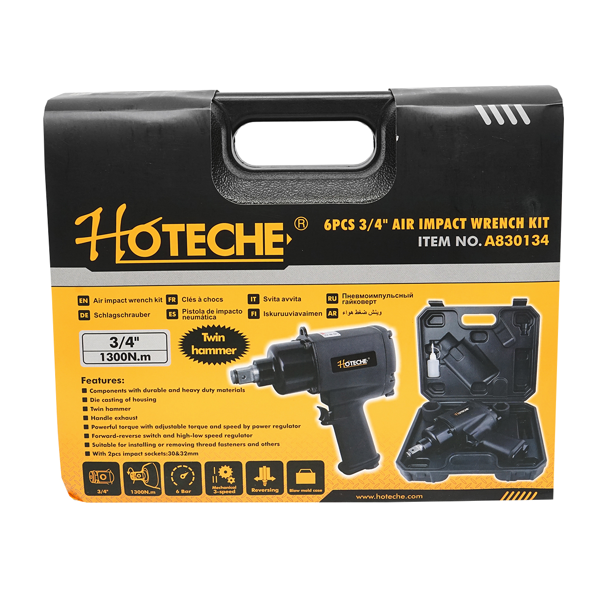 Pistol pneumatic reversibil cu impact 3/4 inch, 1300Nm, presiune de lucru 6 Bar Hoteche - imagine 10