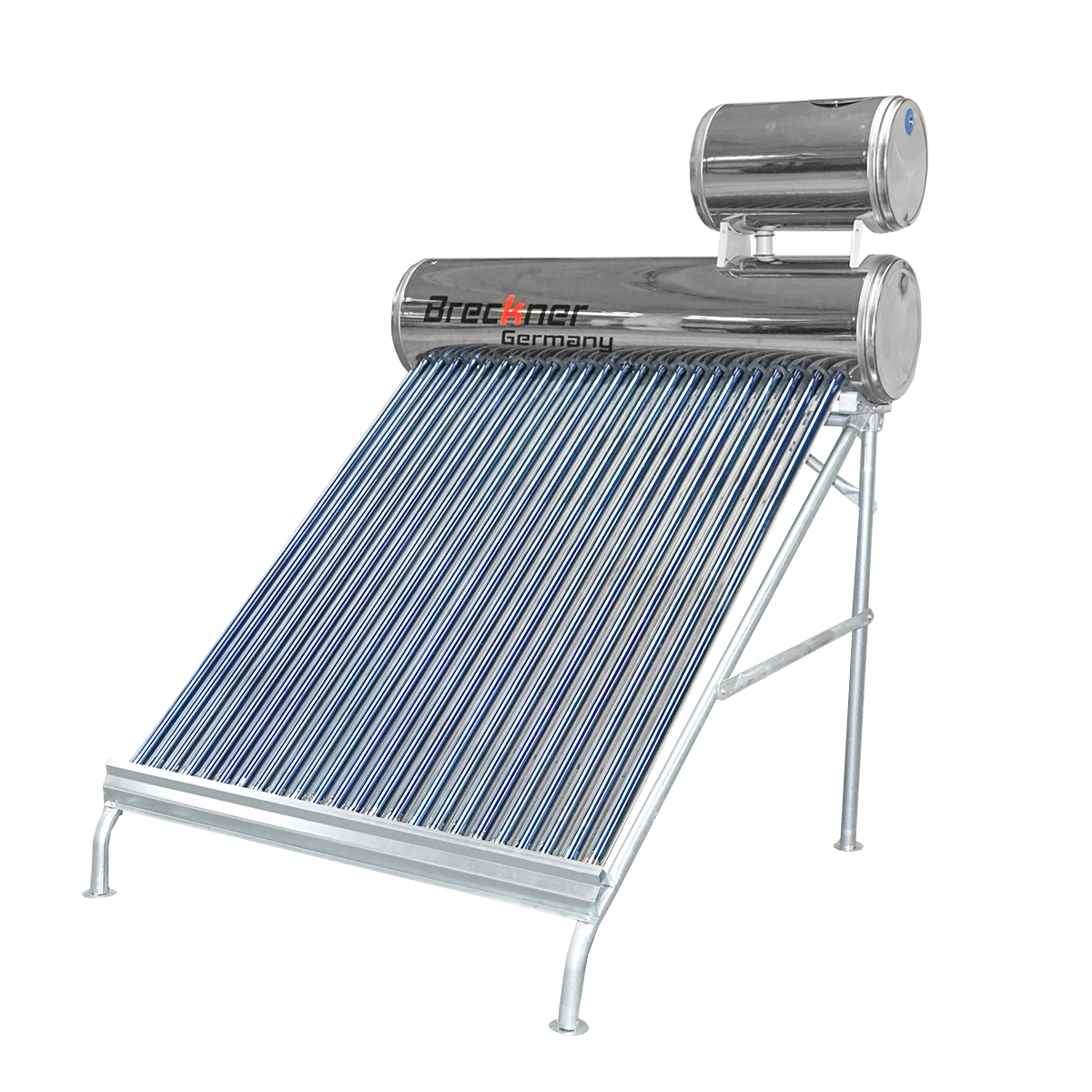 Panou solar nepresurizat inox cu 24 tuburi pentru apa calda, boiler 170L, 1650x2200x1820mm Breckner Germany