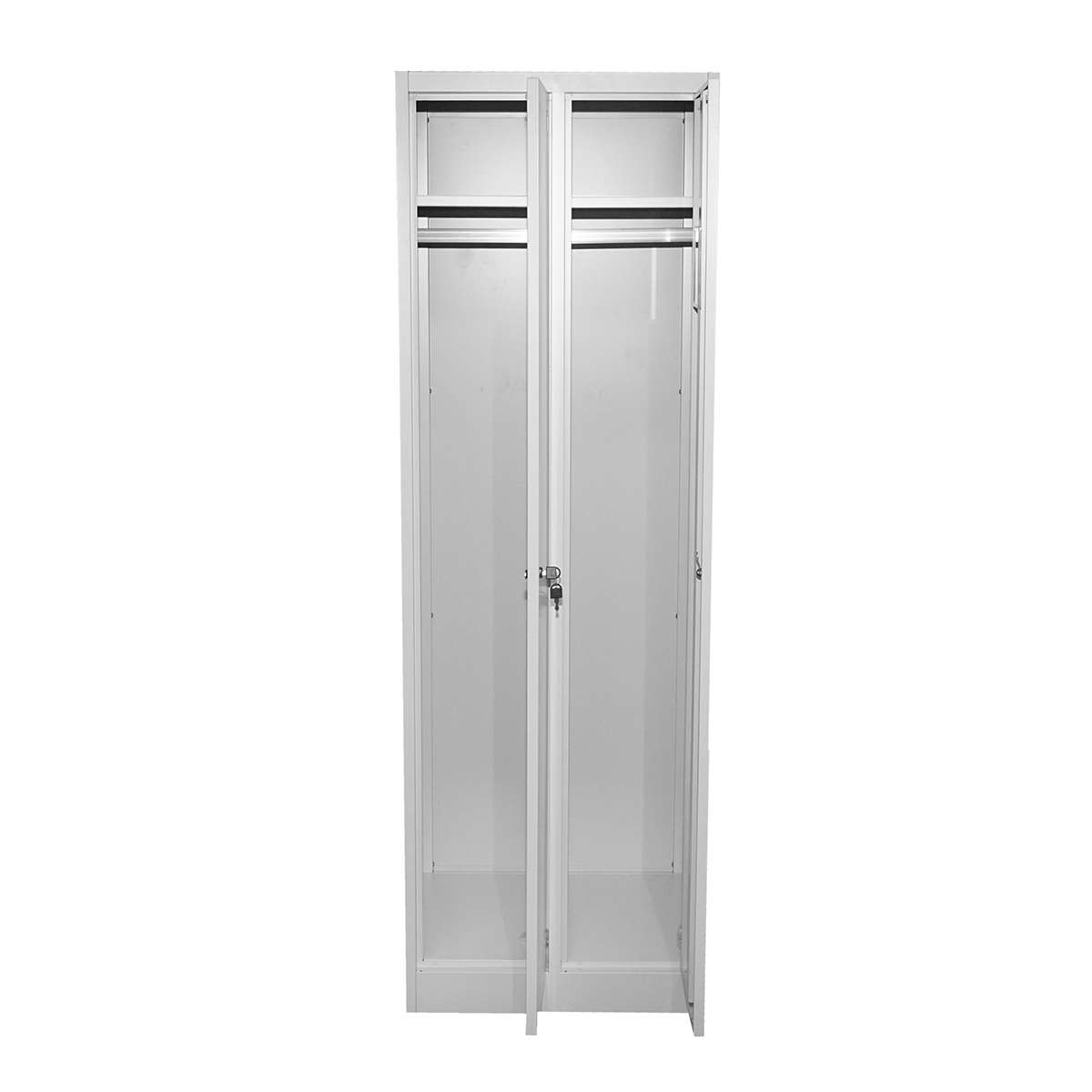 Dulap metalic fiset dublu tip vestiar 1800x600x450mm cu 2 usi securizate, raft si bara, gri Breckner Germany - imagine 3