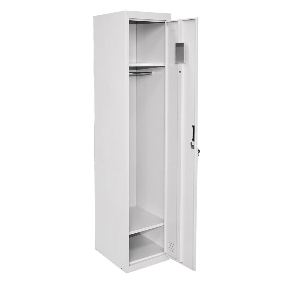 Dulap metalic fiset dublu tip vestiar gri cu usa securizata, 2 rafturi, bara, oglinda si ventilatie 1800x450x380mm Breckner Germany - imagine 4