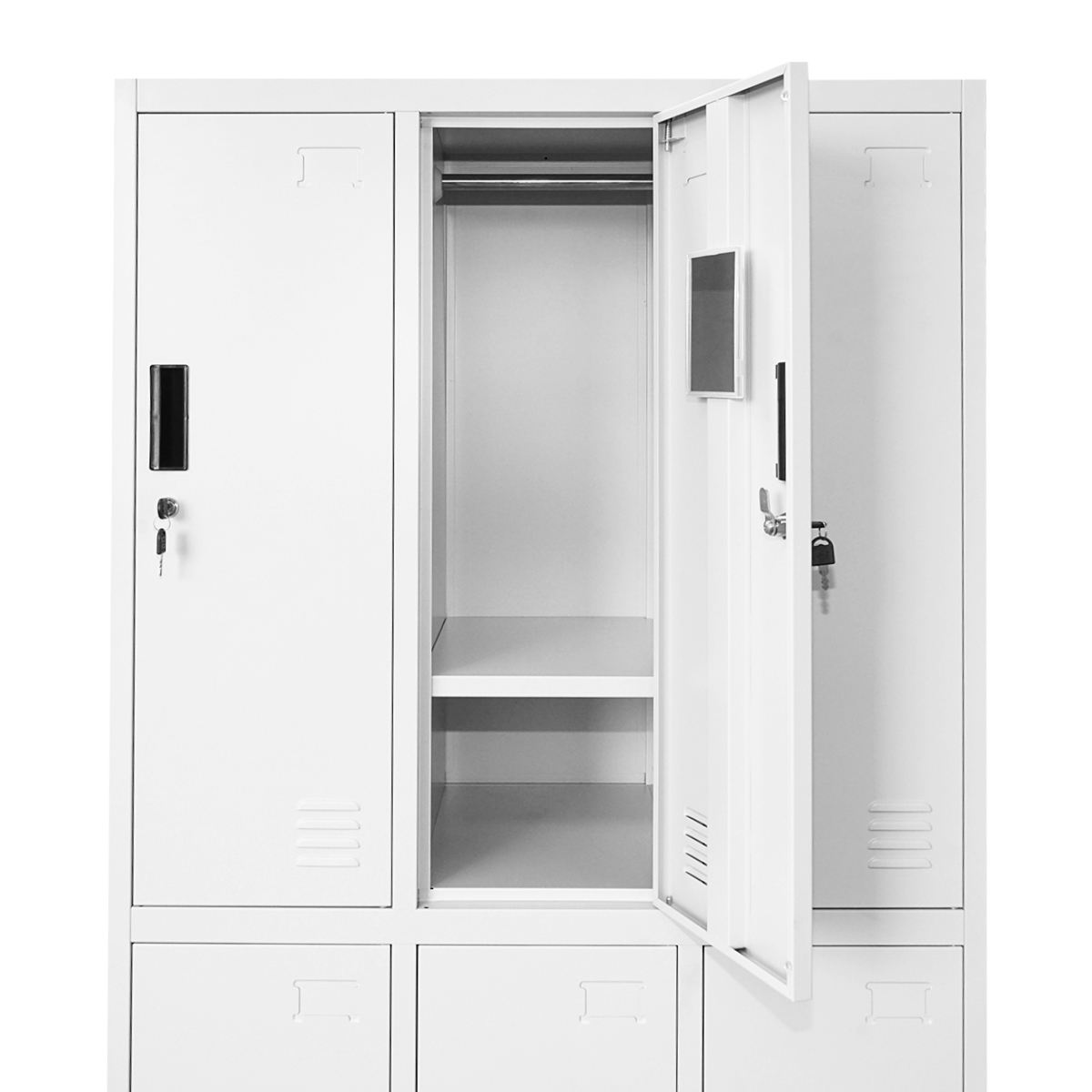 Dulap metalic tip vestiar cusetat 1800x900x450mm 3x2 cu 6 usi securizate, gri Breckner Germany - imagine 6