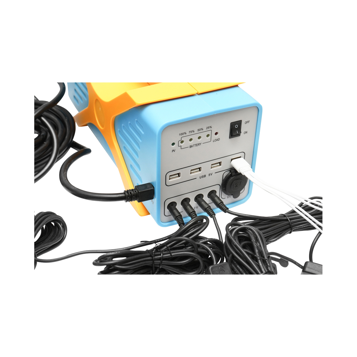 Sistem iluminat cu panou solar 50W, baterie LiFePO4 12.8V/12Ah si 3 becuri LED 3W/12V, 4 iesiri USB 5V Breckner Germany - imagine 2