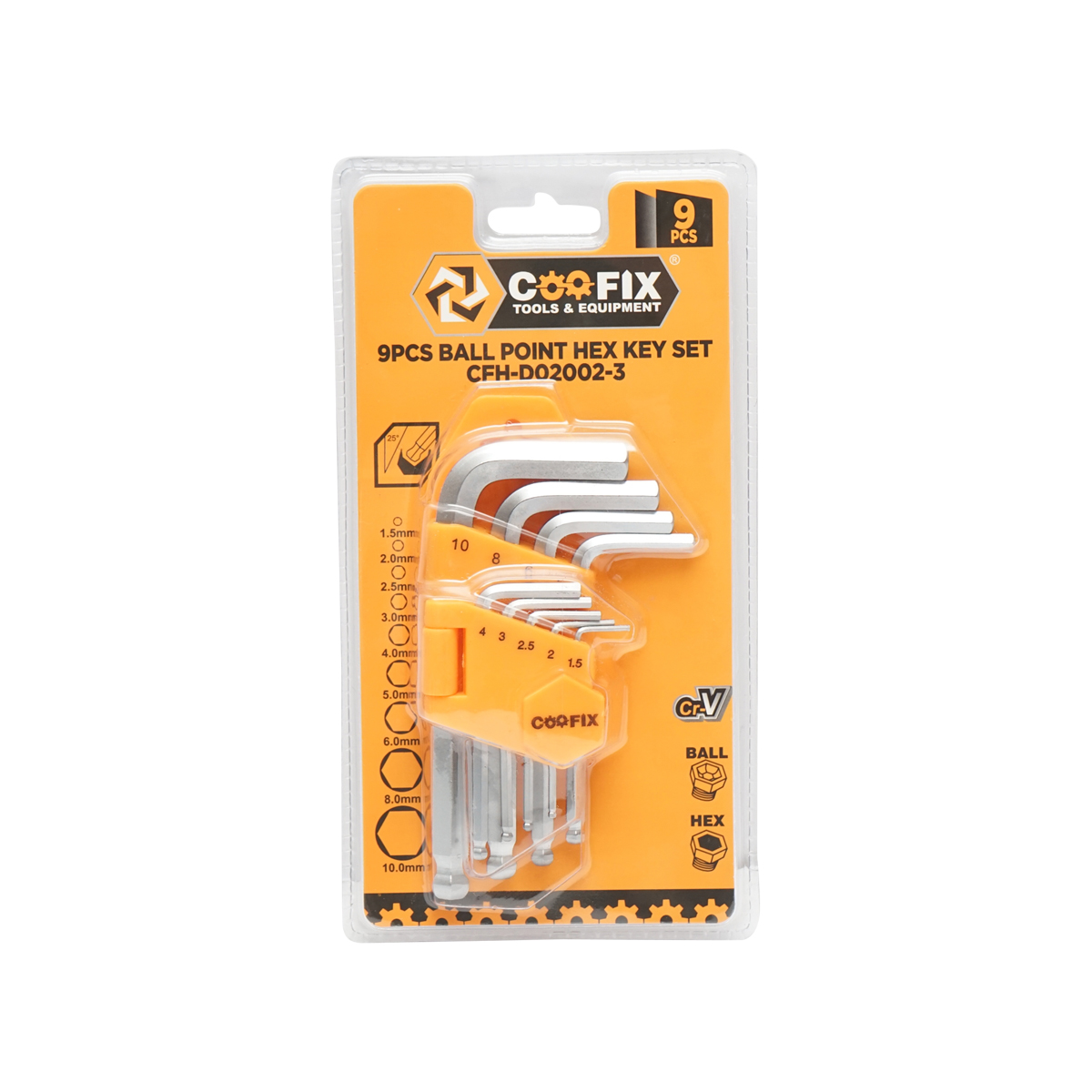 Set 9 imbusuri hexagonale cu brat scurt si varf sferic unghi desfacere 25 grade profesional Coofix