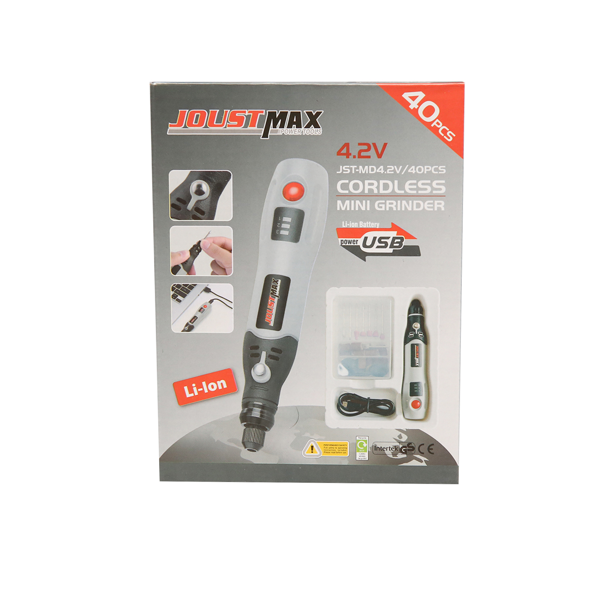 Mini polizor drept cu acumulator 4.2V 600mAh, 15000rpm cu 40 accesorii Joustmax - imagine 2