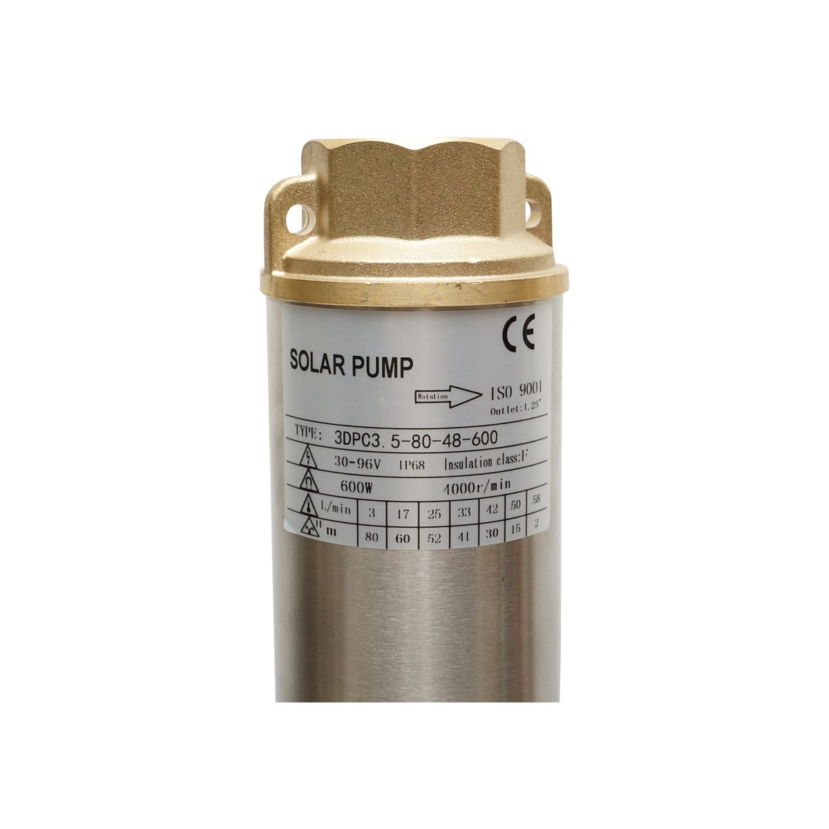 Pompa apa pentru panouri solare fotovoltaice submersibila D75mm, 3 mc/h, 48V, D78mm, 600W DF-48 - imagine 6