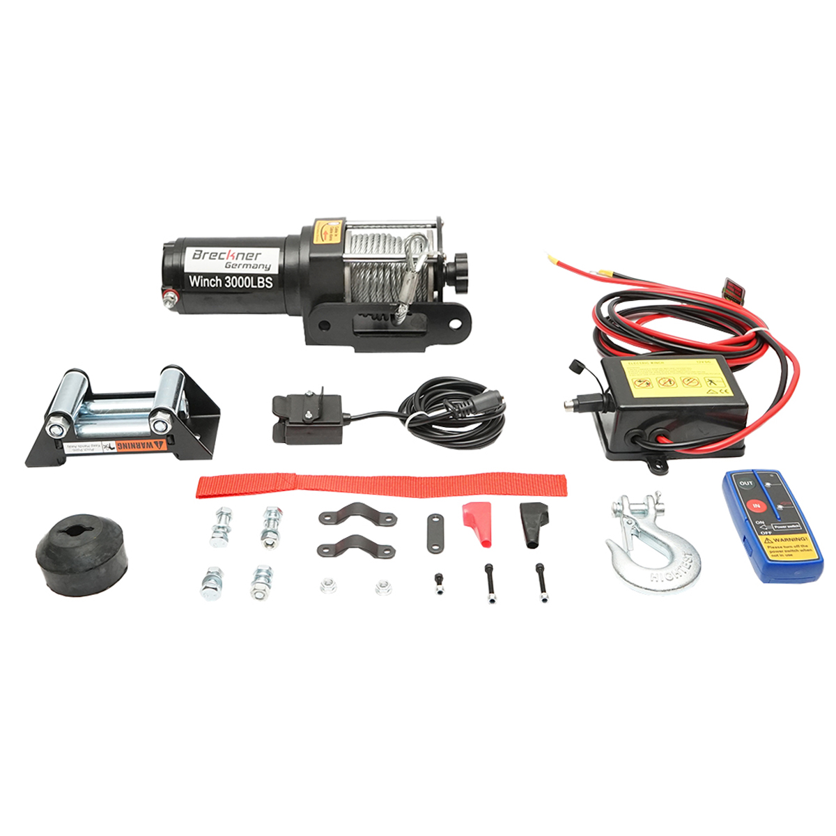 Troliu electric cu telecomanda 12V, 1,6T (3000lbs) cablu otel 5x11m, solenoid 100A Breckner Germany