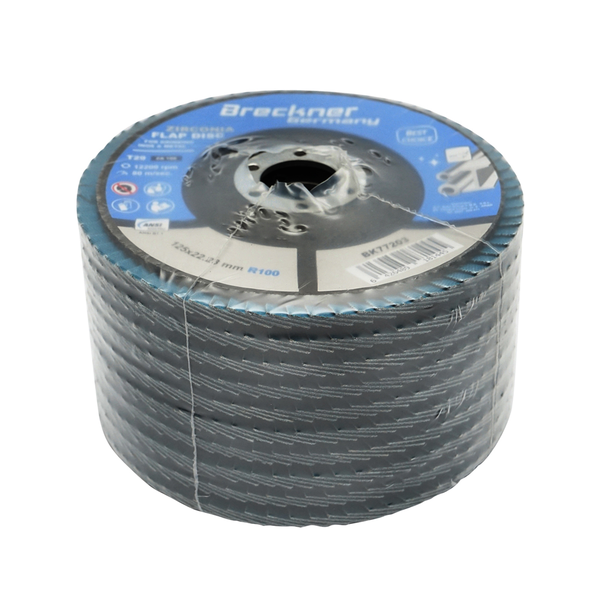 Disc lamelar abraziv cu zirconiu 125mm, P100 pentru taiat si polizat metal, inox Breckner Germany - imagine 3