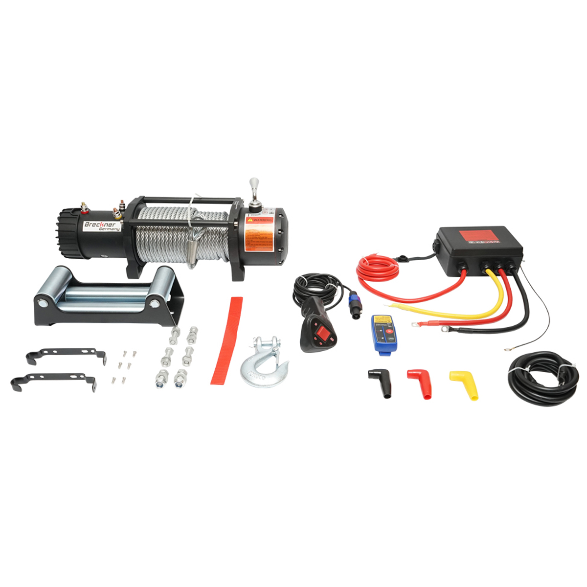 Troliu electric cu telecomanda 12V, 5 cp, 4.3T (9500lbs) cablu otel 9x24m solenoid 400A Breckner Germany