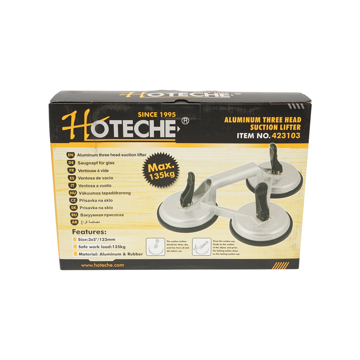 Dispozitiv de ridicat cu 3 ventuze din aluminiu max 135 Kg Hoteche - imagine 4