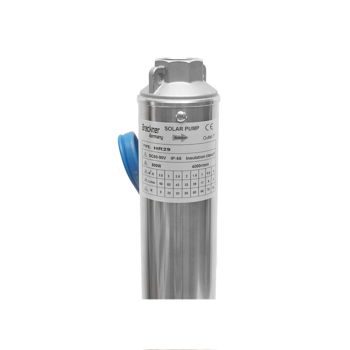 Pompa apa submersibila 600W, 48V debit 3.5m3/h, D75mm cu controller pentru panou solar fotovoltaic Breckner Germany - imagine 3