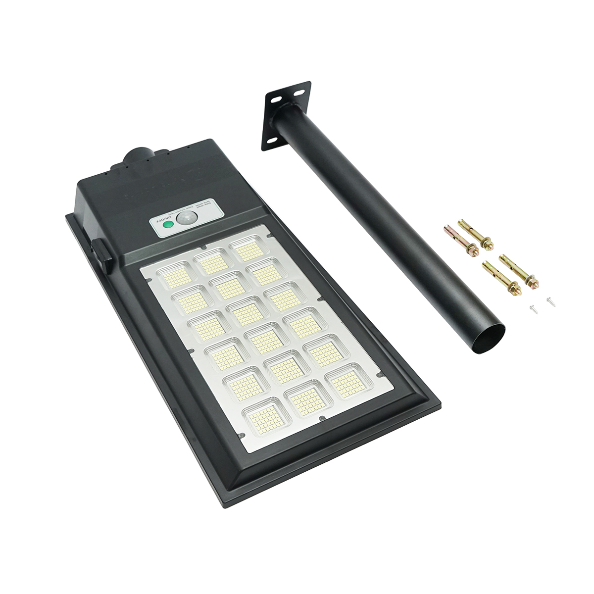 Lampa solara LED iluminat stradal 150W, 6500K, IP65 cu panou solar 15W, baterie LiFePO4 18Ah, senzor de miscare si prindere pe stalp Breckner Germany