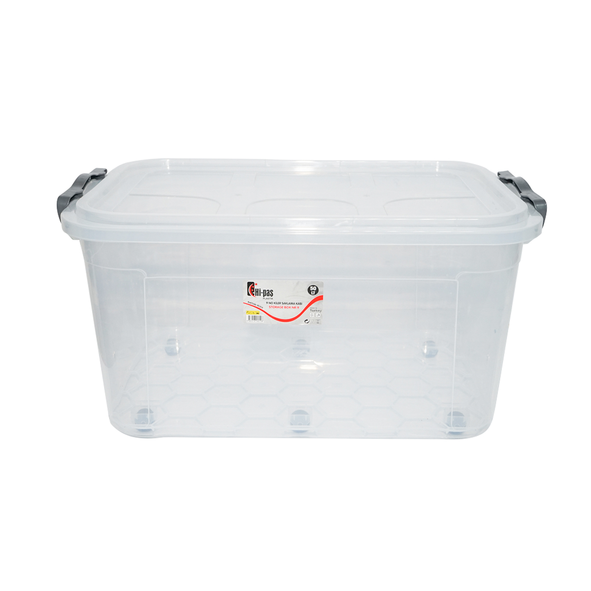Cutie depozitare 50L cu capac si roti din plastic transparenta 400x630x320mm