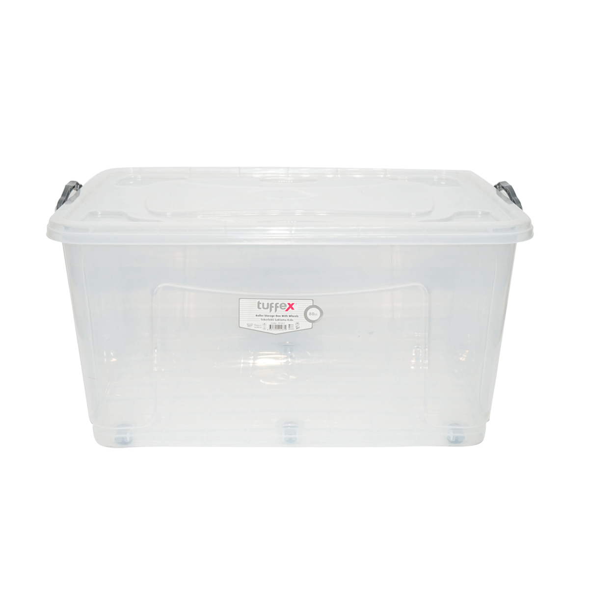 Cutie depozitare 80L cu capac si roti din plastic transparenta 725x470x360mm