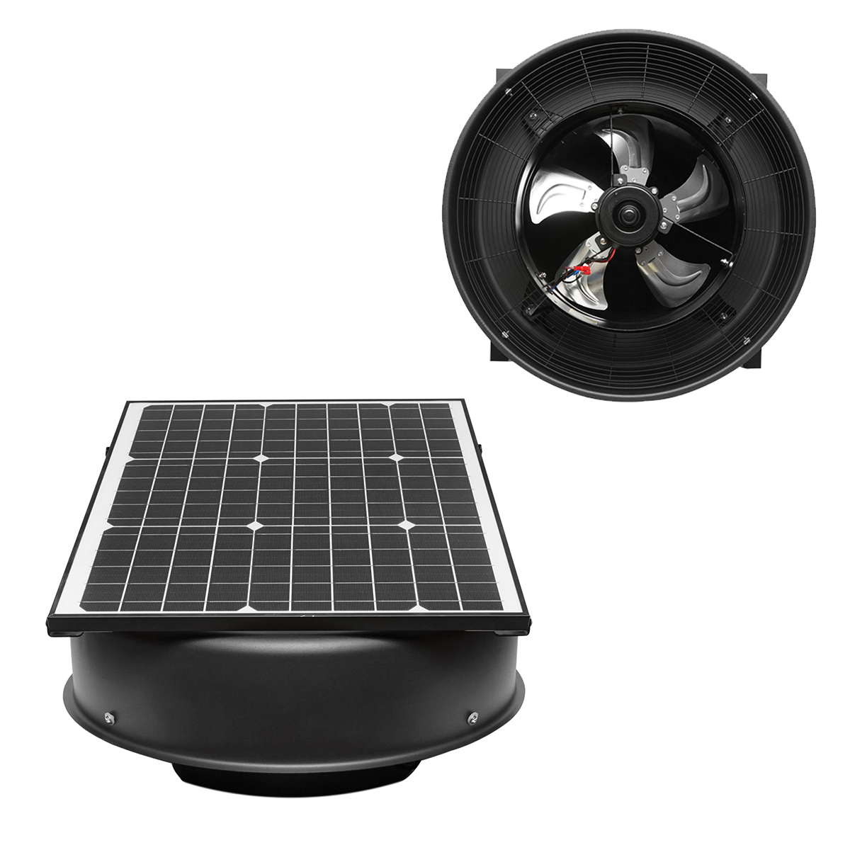 Ventilator evacuare acoperis axial industrial 300mm, 2100m3/h, motor brushless cu panou solar 35W Breckner Germany