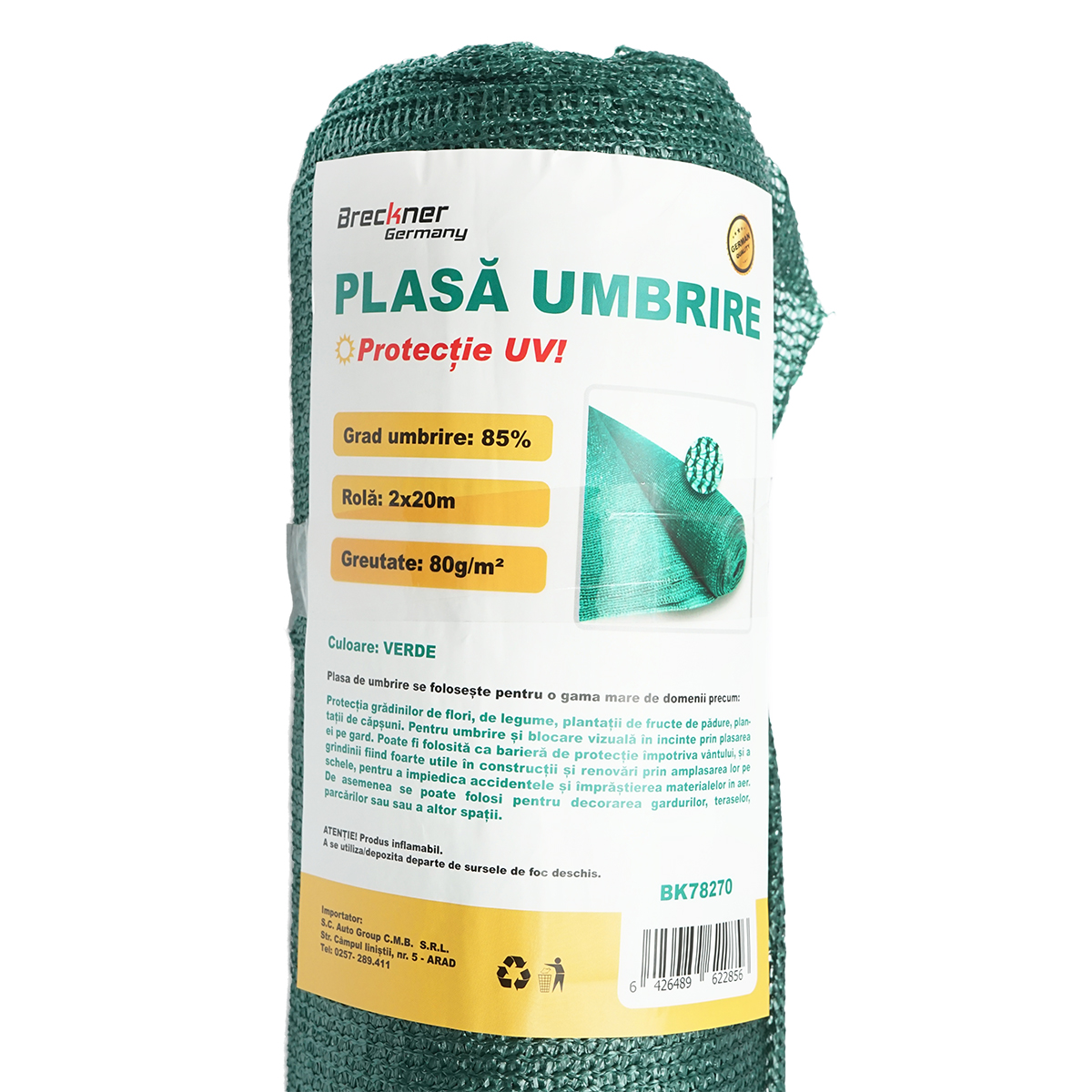 Plasa umbrire 85% latime 2M si lungime 20M verde din polietilena cu protectie UV - imagine 3