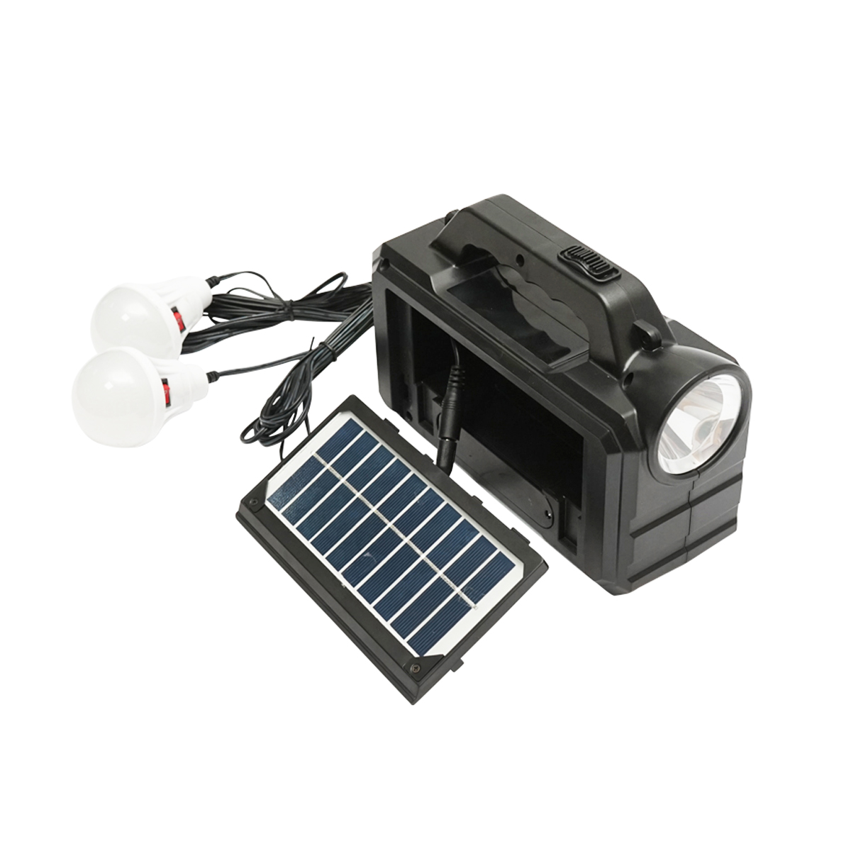 Kit iluminat portabil LED cu 2 becuri/proiector, panou solar si baterie 4000 mAhH pentru pescuit camping GD-8077 - imagine 3