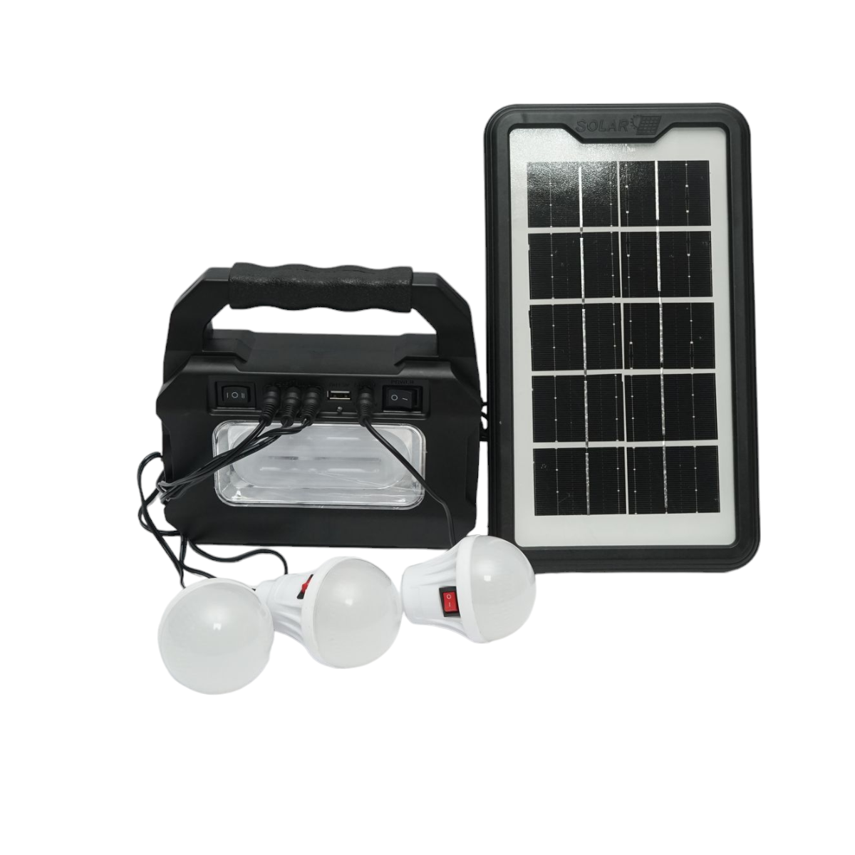 Kit iluminat portabil LED cu 3 becuri/proiector, panou solar si baterie 3.7V, 4500Ah pentru pescuit camping GD-8080 - imagine 2